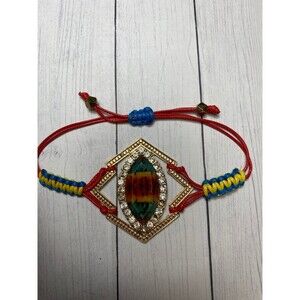 Colorful Adjustable Macrame Bracelet with Rhinestone Accent and Resin Gem